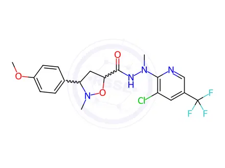 Chemical structure of N'-(3-chloro-5-(trifluoromethyl)pyridin-2-yl)-3-(4-methoxyphenyl)-N',2-dimethylisoxazolidine-5-carbohydrazide