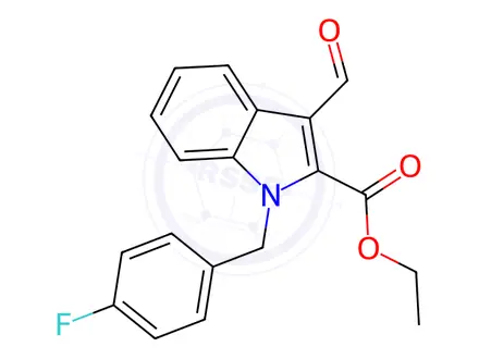 Chemical structure of Ethyl 1-(4-fluorobenzyl)-3-formyl-1H-indole-2-carboxylate