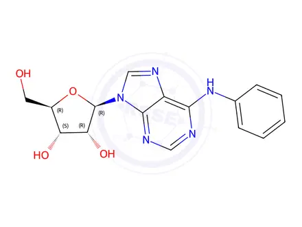 Chemical structure of (2R,3S,4R,5R)-2-(Hydroxymethyl)-5-(6-(phenylamino)-9H-purin-9-yl)tetrahydrofuran-3,4-diol