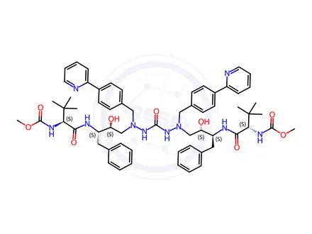 Chemical structure of (3S,6S,7S,15S,16S,19S)-3,19-bis(1,1-dimethylethyl)-7,15-dihydroxy-4,11,18-trioxo-6,16-bis(phenylmethyl)-9,13-bis[[4-(2-pyridinyl)phenyl]methyl]-2,5,9,10,12,13,17,20-Octaazaheneicosanedioic Acid 1,21-dimethyl Ester(Atazanavir Dimer)