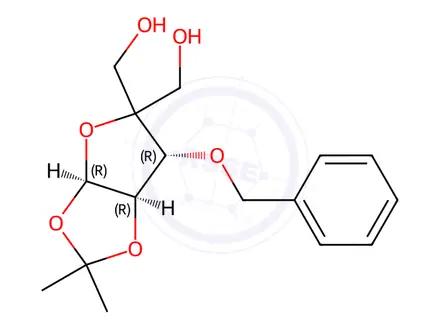 Chemical structure of 4-(Hydroxymethyl)-1,2-O-isopropylidene-3-O-benzyl-β-L-threo-pentofuranose