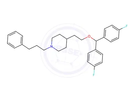 Chemical structure of 4-[2-[bis(4-fluorophenyl)methoxy]ethyl]-1-(3-phenylpropyl)piperidine
