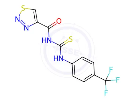Chemical structure of N-((4-(trifluoromethyl)phenyl)carbamothioyl)-1,2,3-thiadiazole-4-carboxamide