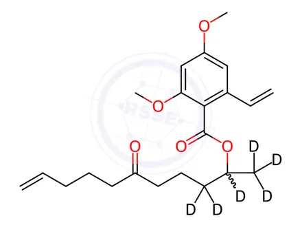 Chemical structure of rac 2-Ethenyl-4,6-dimethoxy-benzoic Acid 1-Methyl-5-oxo-9-decen-1-yl Ester-d6