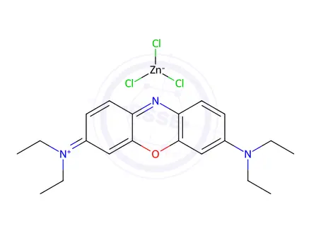 Chemical structure of 3,7-bis(diethylamino)phenoxazin-5-ium trichlorozincate