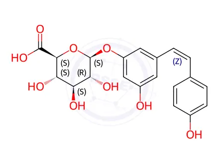 Chemical structure of Resveratrol Impurity 21 (Resveratrol 3-O-β-D-Glucuronide cis-Isomer)