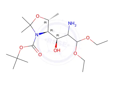 Chemical structure of (4R,5R)-tert-Butyl 4-((1R)-2-amino-3,3-diethoxy-1-hydroxypropyl)-2,2,5-trimethyloxazolidine-3-carboxylate