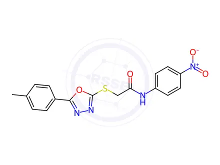 Chemical structure of N-(4-nitrophenyl)-2-((5-(p-tolyl)-1,3,4-oxadiazol-2-yl)thio)acetamide