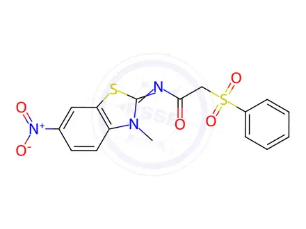 Chemical structure of N-(3-Methyl-6-nitrobenzo[d]thiazol-2(3H)-ylidene)-2-(phenylsulfonyl)acetamide