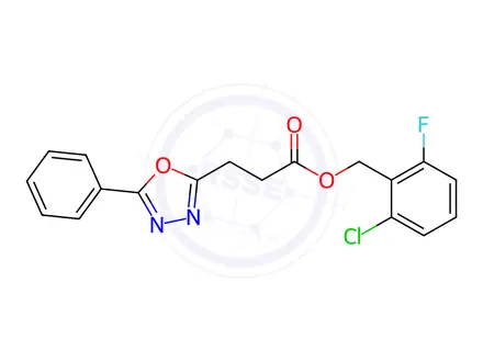 Chemical structure of 1,3,4-Oxadiazole-2-propanoic acid, 5-phenyl-, (2-chloro-6-fluorophenyl)methyl ester