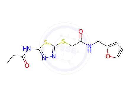 Chemical structure of N-(5-((2-((Furan-2-ylmethyl)amino)-2-oxoethyl)thio)-1,3,4-thiadiazol-2-yl)propionamide