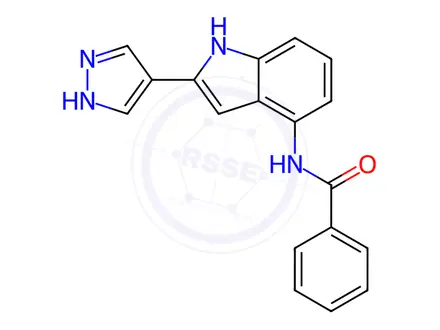 Chemical structure of N-(2-(1H-Pyrazol-4-yl)-1H-indol-4-yl)benzamide