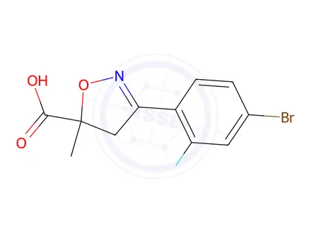 Chemical structure of 3-(4-Bromo-2-fluorophenyl)-5-methyl-4,5-dihydro-1,2-oxazole-5-carboxylic acid
