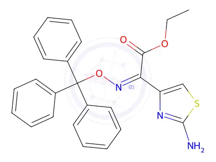 Chemical structure of Ethyl (Z)-2-(2-aminothiazol-4-yl)-2-((trityloxy)imino)acetate