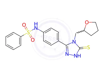 Chemical structure of N-(4-(5-Mercapto-4-((tetrahydrofuran-2-yl)methyl)-4H-1,2,4-triazol-3-yl)phenyl)benzenesulfonamide