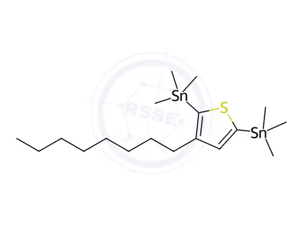 Chemical structure of Stannane, 1,1'-(3-octyl-2,5-thiophenediyl)bis[1,1,1-trimethyl-