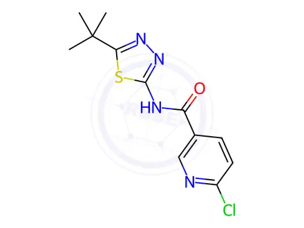 Chemical structure of N-(5-(tert-butyl)-1,3,4-thiadiazol-2-yl)-6-chloronicotinamide