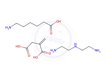 Chemical structure of Butanedioic acid, 2-methylene-, polymer with N1-(2-aminoethyl)-1,2-ethanediamine and 6-aminohexanoic acid
