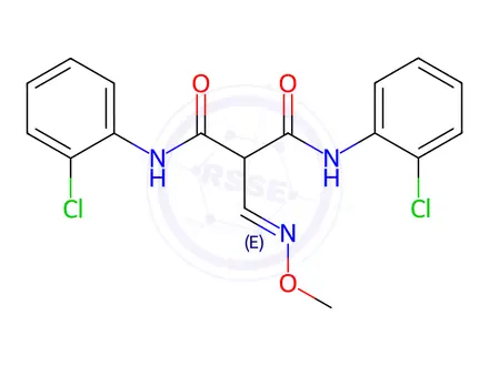 Chemical structure of N,N'-Bis(2-chlorophenyl)-2-[(1E)-(methoxyimino)methyl]propanediamide