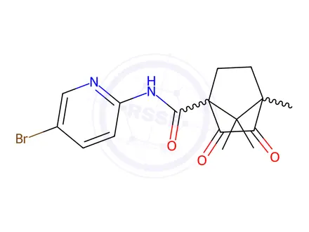 Chemical structure of N-(5-Bromopyridin-2-yl)-4,7,7-trimethyl-2,3-dioxobicyclo[2.2.1]heptane-1-carboxamide