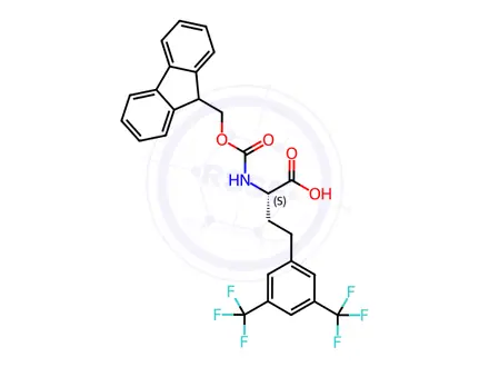 Chemical structure of (S)-2-((((9H-Fluoren-9-yl)methoxy)carbonyl)amino)-4-(3,5-bis(trifluoromethyl)phenyl)butanoic acid