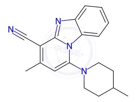 Chemical structure of 3-methyl-1-(4-methylpiperidin-1-yl)benzo[4,5]imidazo[1,2-a]pyridine-4-carbonitrile