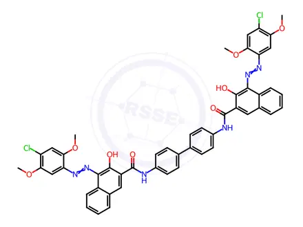 Chemical structure of 2-Naphthalenecarboxamide, N,N'-[1,1'-biphenyl]-4,4'-diylbis[4-[(4-chloro-2,5-dimethoxyphenyl)azo]-3-hydroxy-