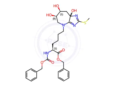 Chemical structure of (αS,​6R,​7S)​-6,​7,​8,​8a-​tetrahydro-​6,​7,​8a-​trihydroxy-​2-​(methylthio)​-​α-​[[(phenylmethoxy)​carbonyl]​amino]​-imidazo[4,​5-​b]​azepine-​4(5H)​-​hexanoic Acid Phenylmethyl Ester