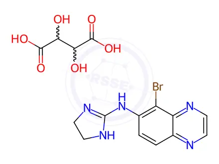 Chemical structure of 5-Bromo-N-(4,5-dihydro-1H-imidazol-2-yl)-6-quinoxalinamine Tartrate