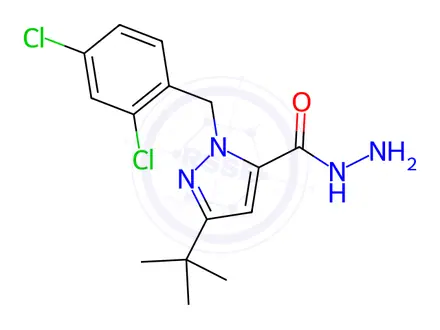 Chemical structure of 3-(TERT-BUTYL)-1-(2,4-DICHLOROBENZYL)-1H-PYRAZOLE-5-CARBOHYDRAZIDE