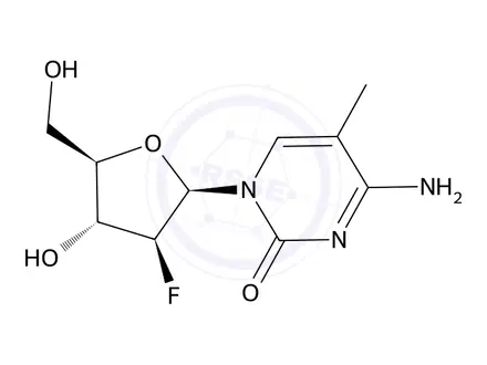 Chemical structure of 2(1H)-Pyrimidinone, 4-amino-1-(2-deoxy-2-fluoro-β-D-arabinofuranosyl)-5-methyl