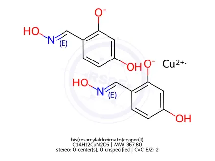 Chemical structure of bis(resorcylaldoximato)copper(II)