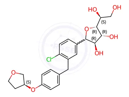 Chemical structure of (3S)-3-(4-((5-bromo-2-chlorophenyl)(methoxy)methyl)phenoxy)tetrahydrofuran