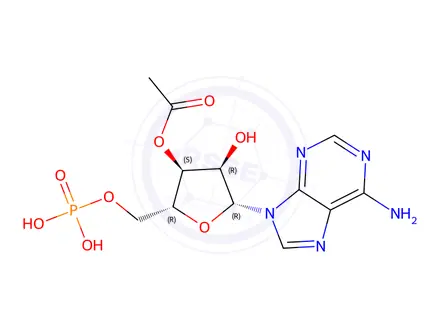 Chemical structure of (2R,3S,4R,5R)-5-(6-Amino-9H-purin-9-yl)-4-hydroxy-2-((phosphonooxy)methyl)tetrahydrofuran-3-yl acetate