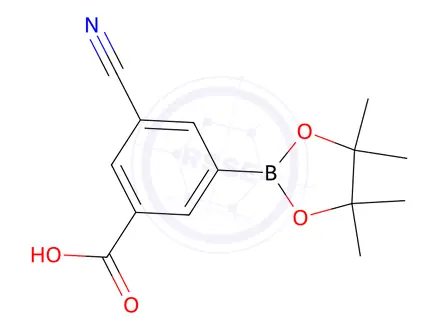 Chemical structure of 3-Cyano-5-(4,4,5,5-tetramethyl-1,3,2-dioxaborolan-2-yl)benzoic acid