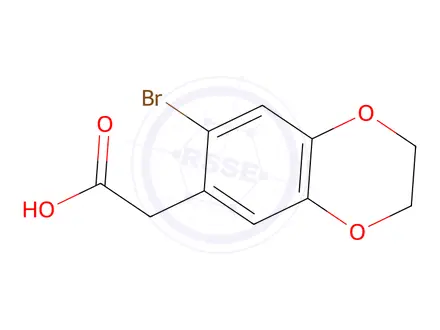 Chemical structure of 2-(7-Bromo-2,3-dihydro-1,4-benzodioxin-6-yl)acetic Acid