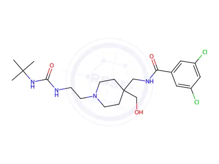 Chemical structure of N-((1-(2-(3-(tert-Butyl)ureido)ethyl)-4-(hydroxymethyl)piperidin-4-yl)methyl)-3,5-dichlorobenzamide