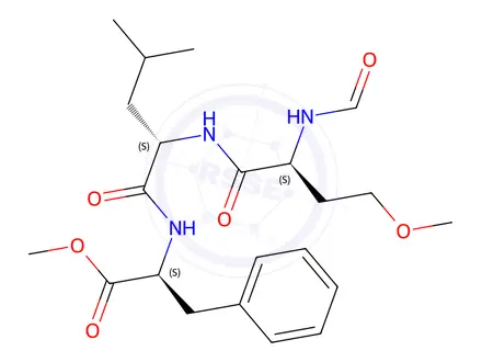Chemical structure of formyl-methylhomoseryl-leucyl-phenylalanine methyl ester