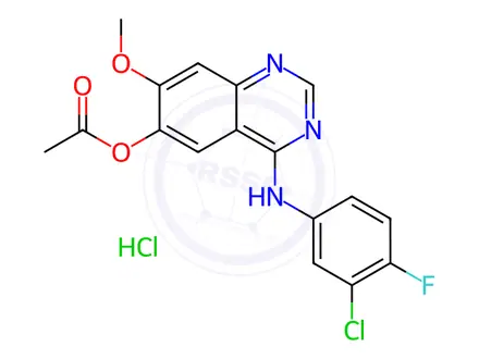 Chemical structure of 4-(3-Chloro-4-fluorophenylamino)-7-methoxyquinazolin-6-yl acetate hydrochloride