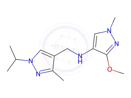 Chemical structure of N-[(1-isopropyl-3-methyl-1H-pyrazol-4-yl)methyl]-3-methoxy-1-methyl-1H-pyrazol-4-amine