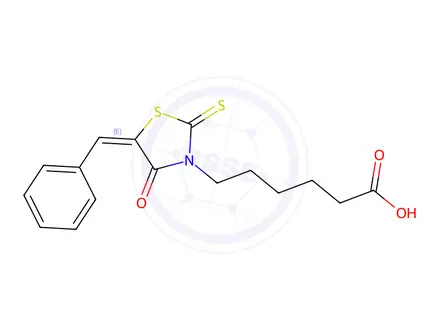 Chemical structure of 5-BENZYLIDINE-3-RHODANINEHEXANOIC ACID