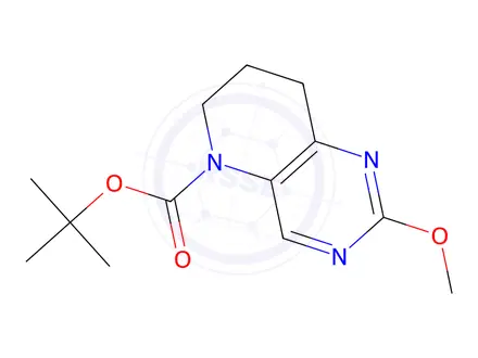 Chemical structure of 2-Methoxy-7,8-dihydro-6H-pyrido[3,2-d]pyrimidine-5-carboxylic acid tert-butyl ester