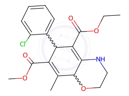Chemical structure of 5-ethyl-7-methyl-6-(2-chlorophenyl)-8-methyl-3,4,6,8a-tetrahydro-2H-benzo[b][1,4]oxazine-5,7-dicarboxylate