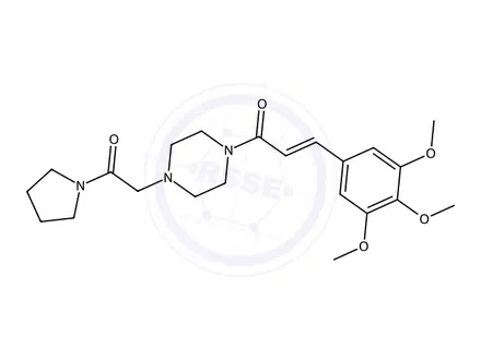 Chemical structure of 1-(4-(2-Oxo-2-(pyrrolidin-1-yl)ethyl)piperazin-1-yl)-3-(3,4,5-trimethoxyphenyl)prop-2-en-1-one