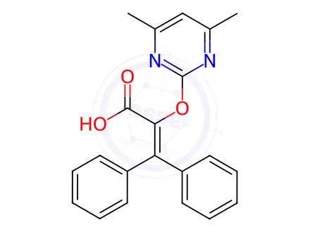 Chemical structure of 2-[(4,6-Dimethyl-2-pyrimidinyl)oxy]-3,3-diphenyl-2-propenoic Acid