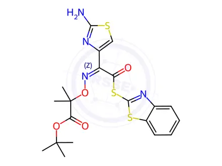 Chemical structure of (Z)-tert-Butyl 2-(((1-(2-aminothiazol-4-yl)-2-(benzo[d]thiazol-2-ylthio)-2-oxoethylidene)amino)oxy)-2-methylpropanoate