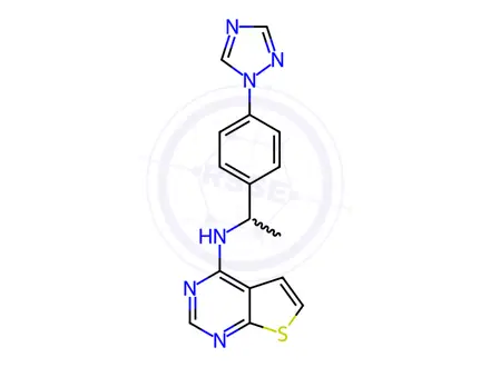 Chemical structure of n-{1-[4-(1h-1,2,4-triazol-1-yl)phenyl]ethyl}thieno[2,3-d]pyrimidin-4-amine