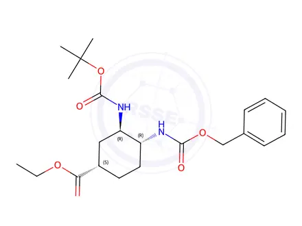 Chemical structure of Ethyl (1S,3R,4R)-4-(((benzyloxy)carbonyl)amino)-3-((tert-butoxycarbonyl)amino)cyclohexane-1-carboxylate