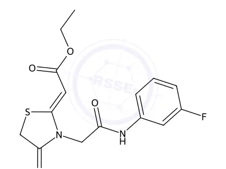 Chemical structure of Ethyl 2-(3-(2-((3-fluorophenyl)amino)-2-oxoethyl)-4-oxothiazolidin-2-ylidene)acetate