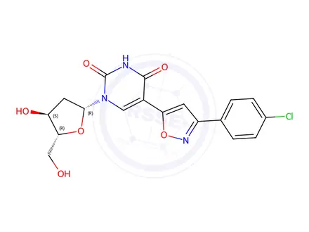 Chemical structure of 5-(3-(4-Chlorophenyl)isoxazol-5-yl)-1-((2R,4S,5R)-4-hydroxy-5-(hydroxymethyl)tetrahydrofuran-2-yl)pyrimidine-2,4(1H,3H)-dione